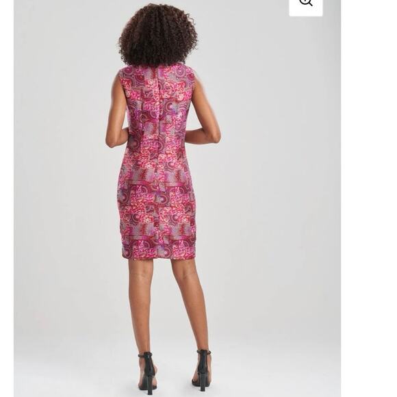Josie Natori dress size 12 Mosaic Jacquard Sheath Red metallic colorful - Picture 4 of 10